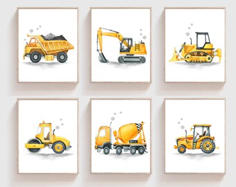 Watercolour Construction Trucks Prints - Construction Nursery Decor - Boy Room Wall Art - Boys room Decor Truck wall art - DIGITAL DOWNLOAD