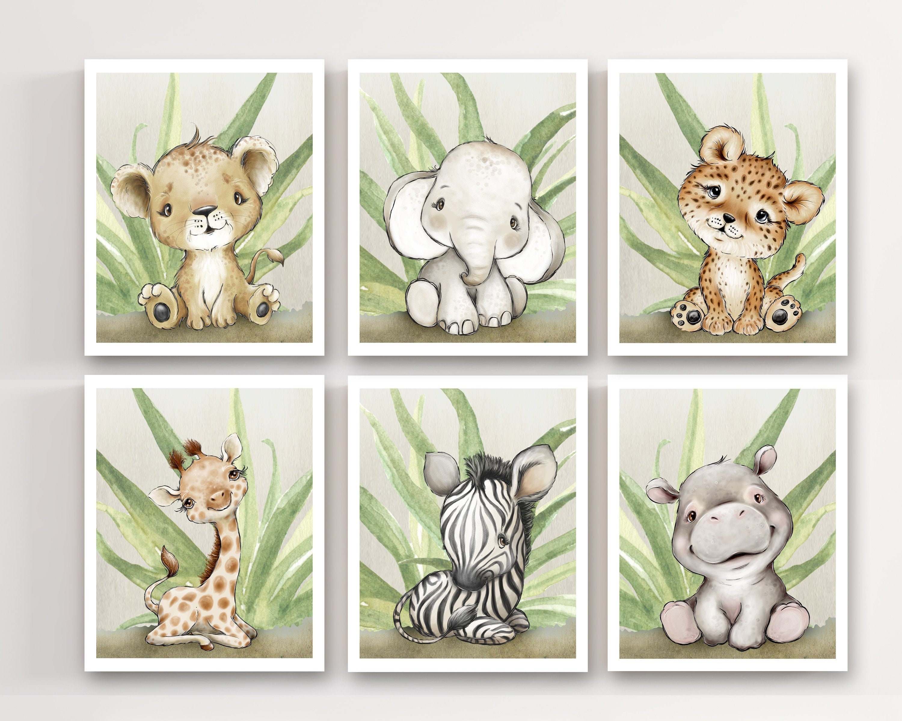 Nursery Decor Baby Safari Animal Nursery Watercolor Baby Etsy