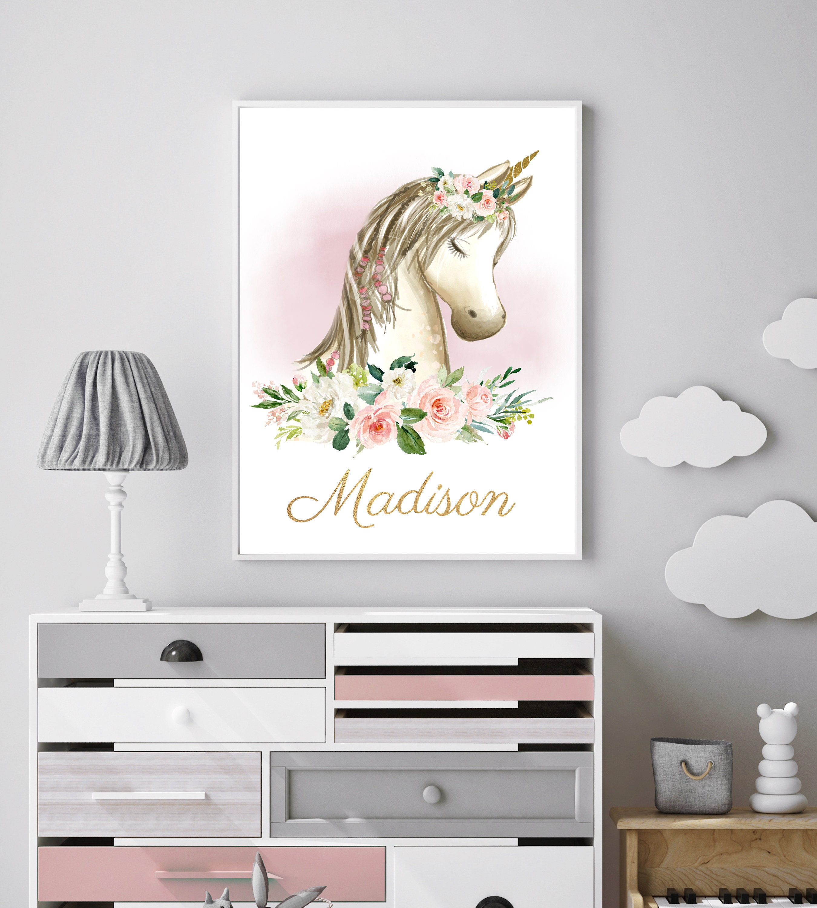 Unicorn Wall Art Baby Girls room Decor Unicorn Nursery Art Etsy