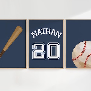 Personalized Baseball Wall Art for Boys, Custom Name Print, Blue Baseball Room Decor, Sports Nursery Printable Set, Digital Download, H3382