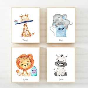 Brush your teeth poster - Printable bathroom art - Teeth prints - Kids bathroom sign - Animal bathroom art -  Bathroom printables - DIGITAL