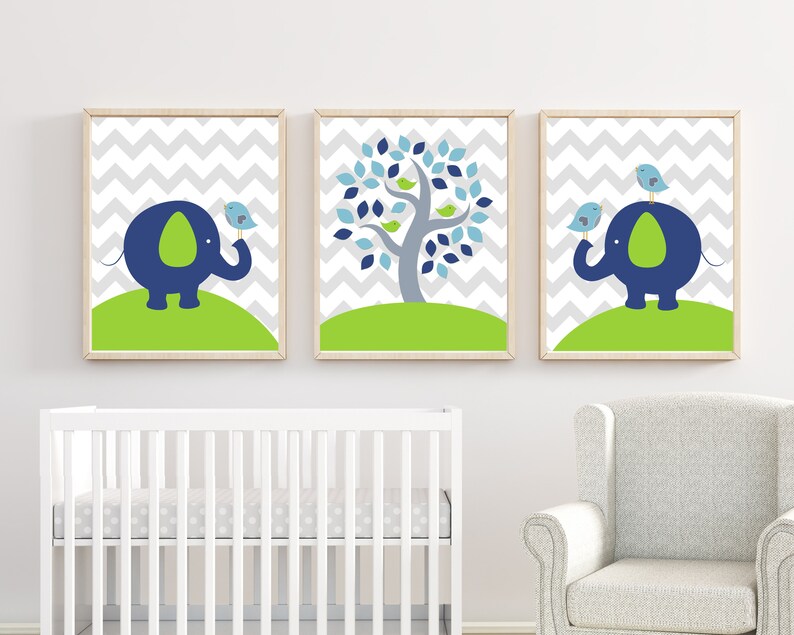 Baby Boy Nursery Wall Print Elephant Wall Art Prints Tree Etsy