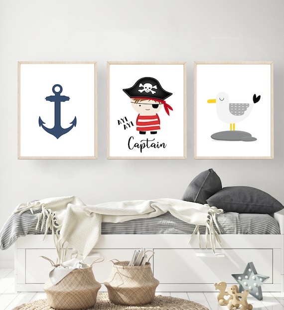 Pirate Nursery Print Set Pirate Wall Art Toddler Bedroom Decor