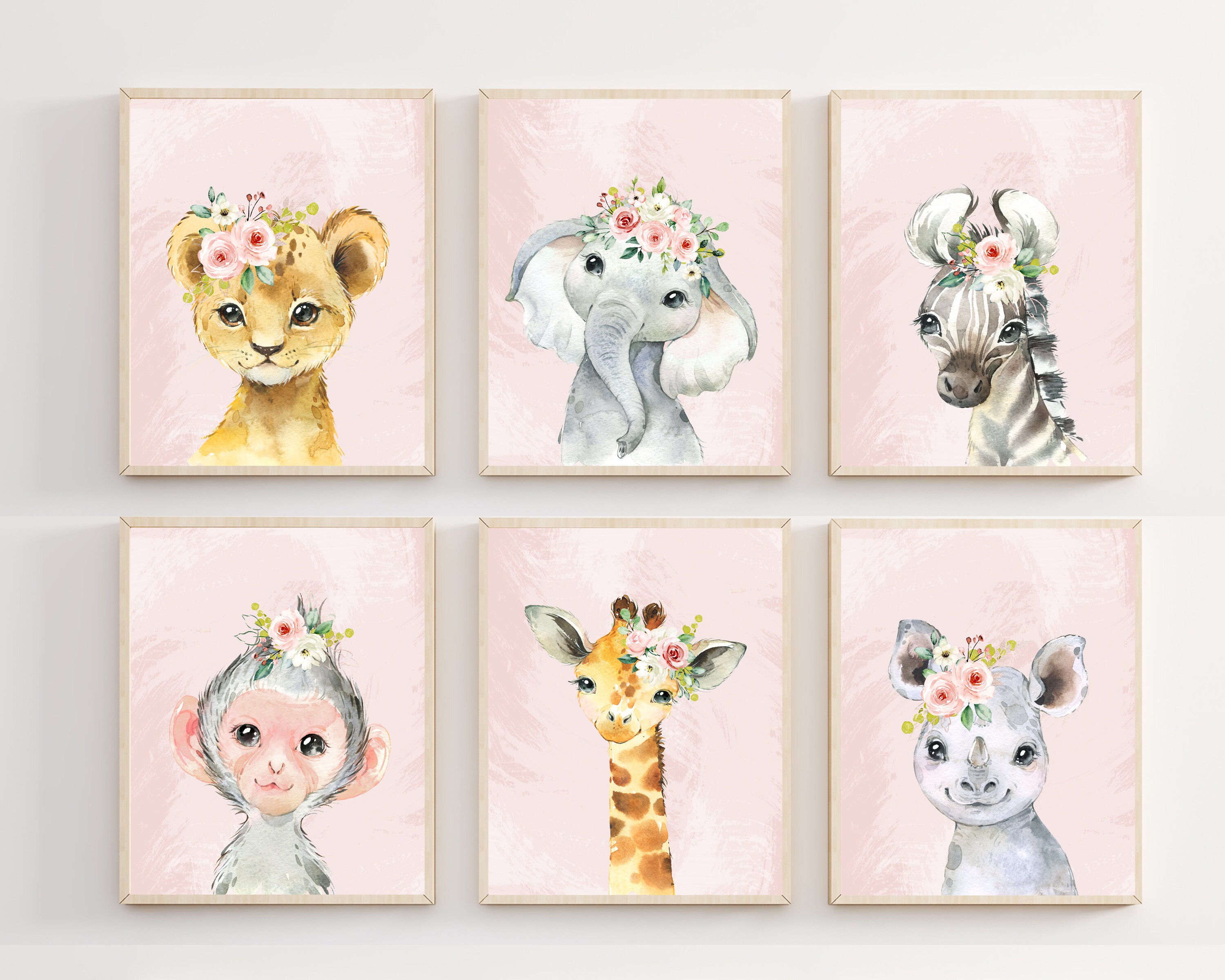 Girls Nursery Decor - Pink Safari Animal Prints - Baby Animal Prints ...