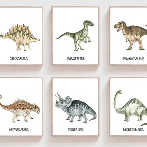 Set of 6 Dinosaur wall art - Boy room wall art - Nursery boy prints - Dinosaur Decor - T-Rex print - Nursery Dinosaur art - Dino wall art