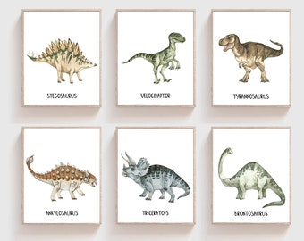 Lot de 6 oeuvres d'art murales dinosaures - oeuvres d'art murales pour chambre de garçon - gravures de garçon de chambre d'enfant - décoration dinosaure - impression T-Rex - art dinosaure de chambre d'enfant - art mural dinosaure