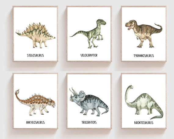 Set of 6 Dinosaur wall art - Boy room wall art - Nursery boy prints - Dinosaur Decor - T-Rex print - Nursery Dinosaur art - Dino wall art