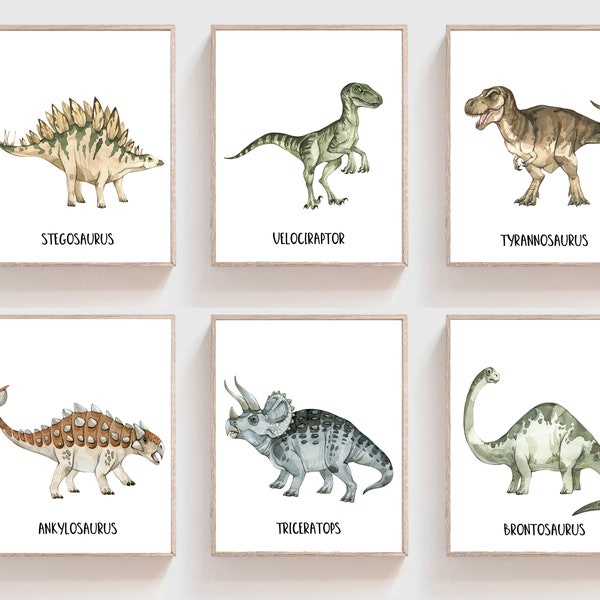 Lot de 6 oeuvres d'art murales dinosaures - oeuvres d'art murales pour chambre de garçon - gravures de garçon de chambre d'enfant - décoration dinosaure - impression T-Rex - art dinosaure de chambre d'enfant - art mural dinosaure