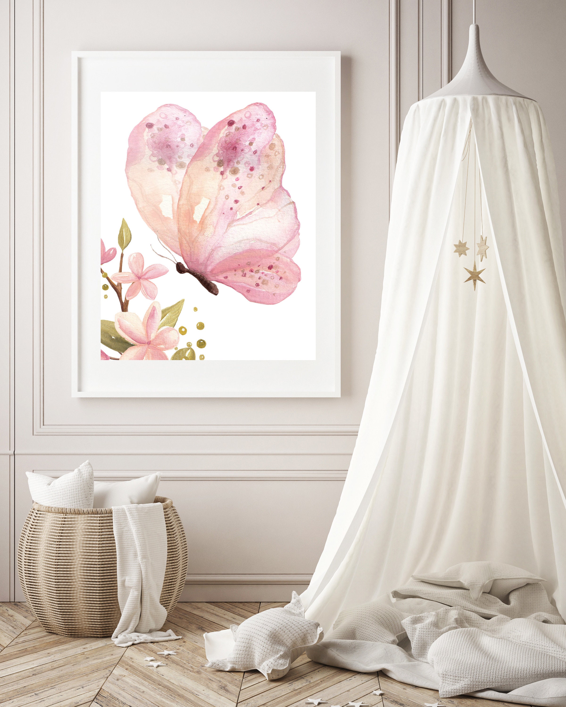 Pink Butterfly Art Print Girls Bedroom Decor Butterfly Etsy UK