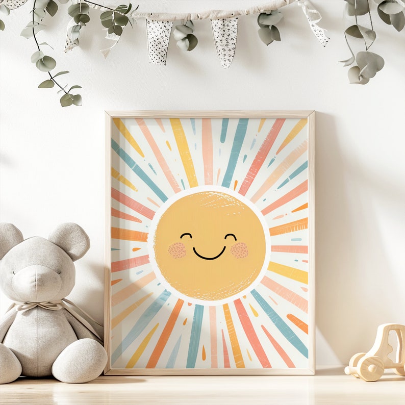 Boho Shining Sun Nursery Wall Art Print, Boho Sunshine Print, Boho Wall ...