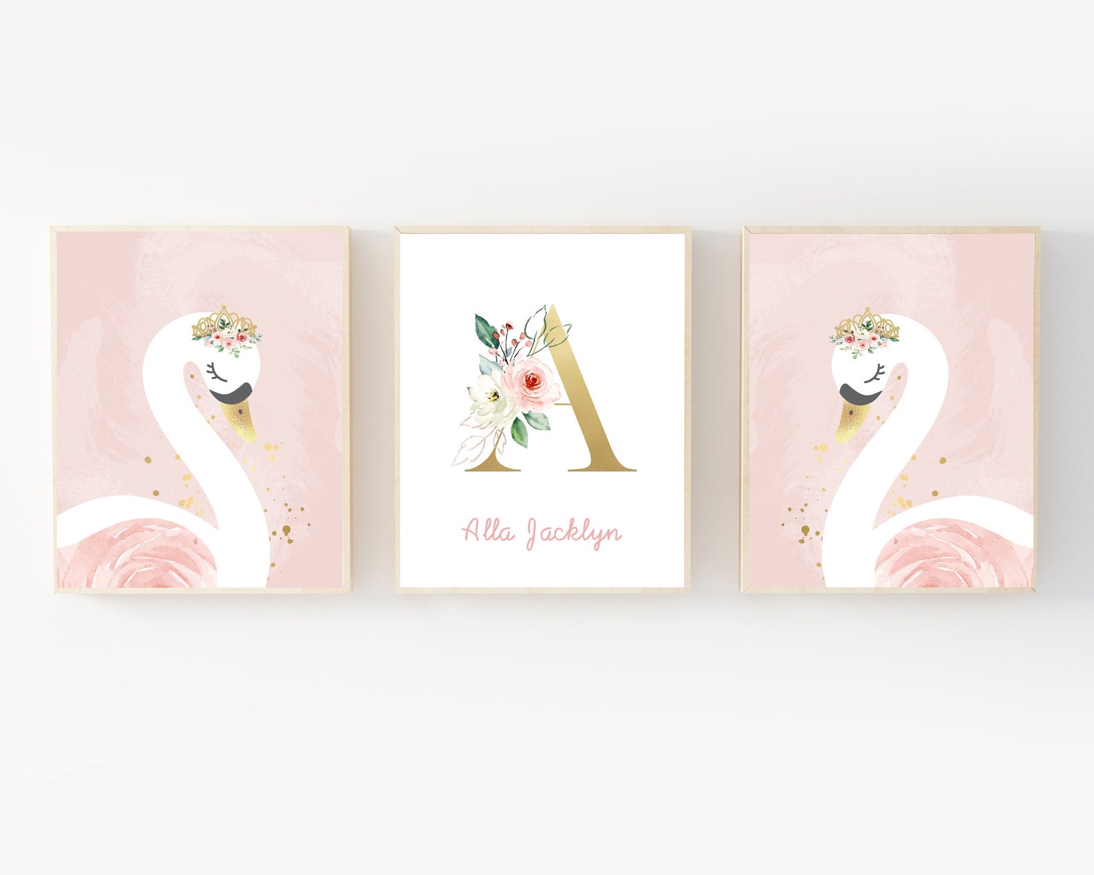 Swan Nursery Wall Art Blush Pink Nursery Girl Name Wall | Etsy