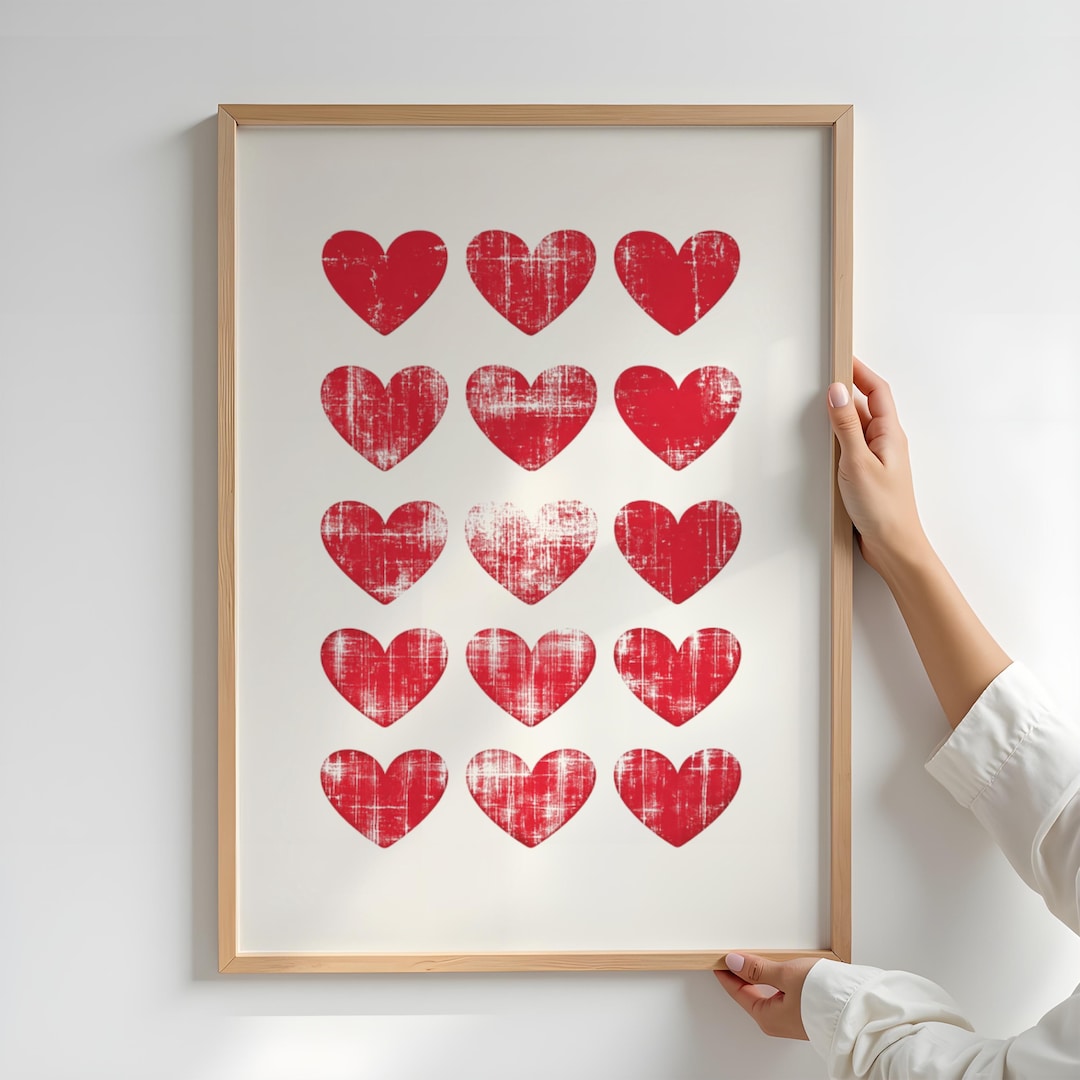 Impression d'art mural coeur rouge, affiche coeurs Saint-Valentin ...