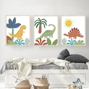 Set of 3 Dinosaur Prints - Dinosaur Boys Room Decor - Toddler Boys Room ...