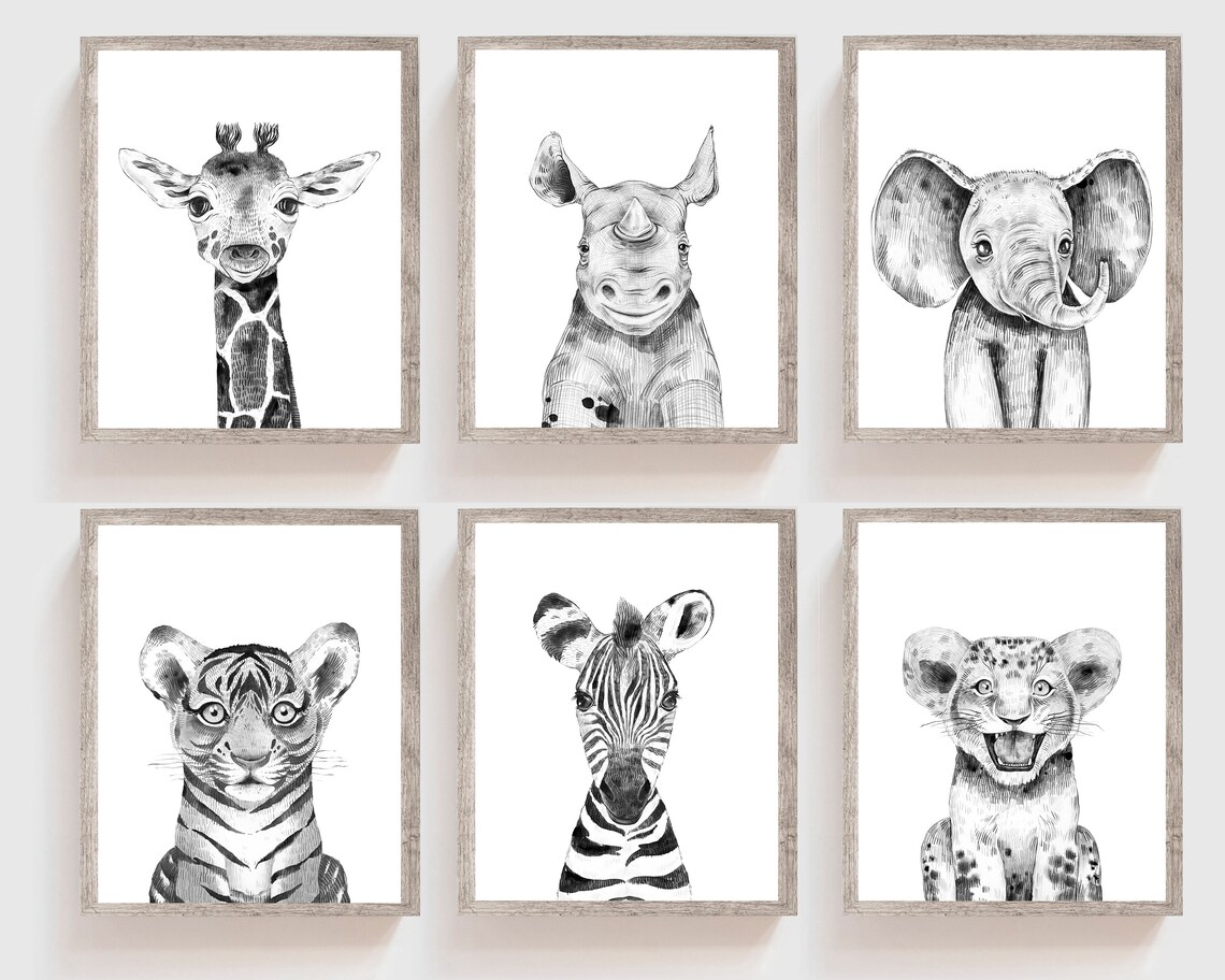 Black and white Animal prints nursery animal wall art prints Etsy