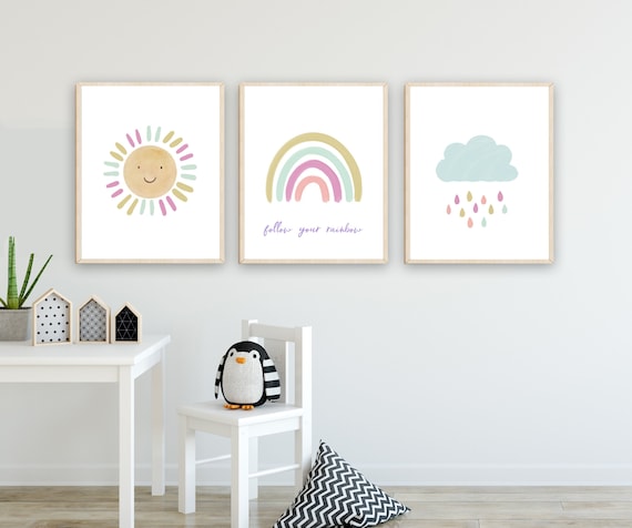 Pastel Rainbow Wall Art Watercolor Rainbow Art Girl Room Decor