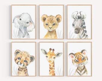 Baby Safari animal prints - Safari Animal prints - Watercolor animal prints - Safari nursery decor - Safari Jungle animals - Baby nursery