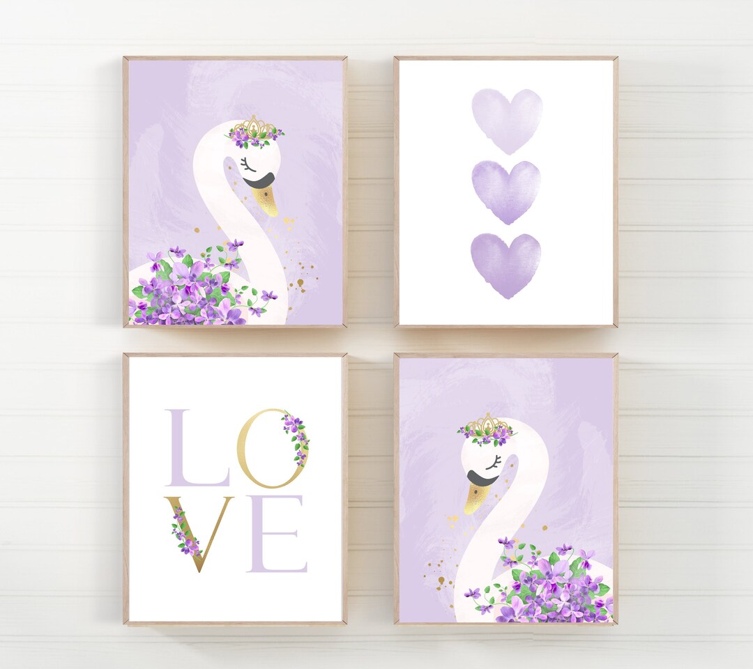 Swan Art Print - Swan Nursery Decor - Purple Nursery Decor - Girls Room ...