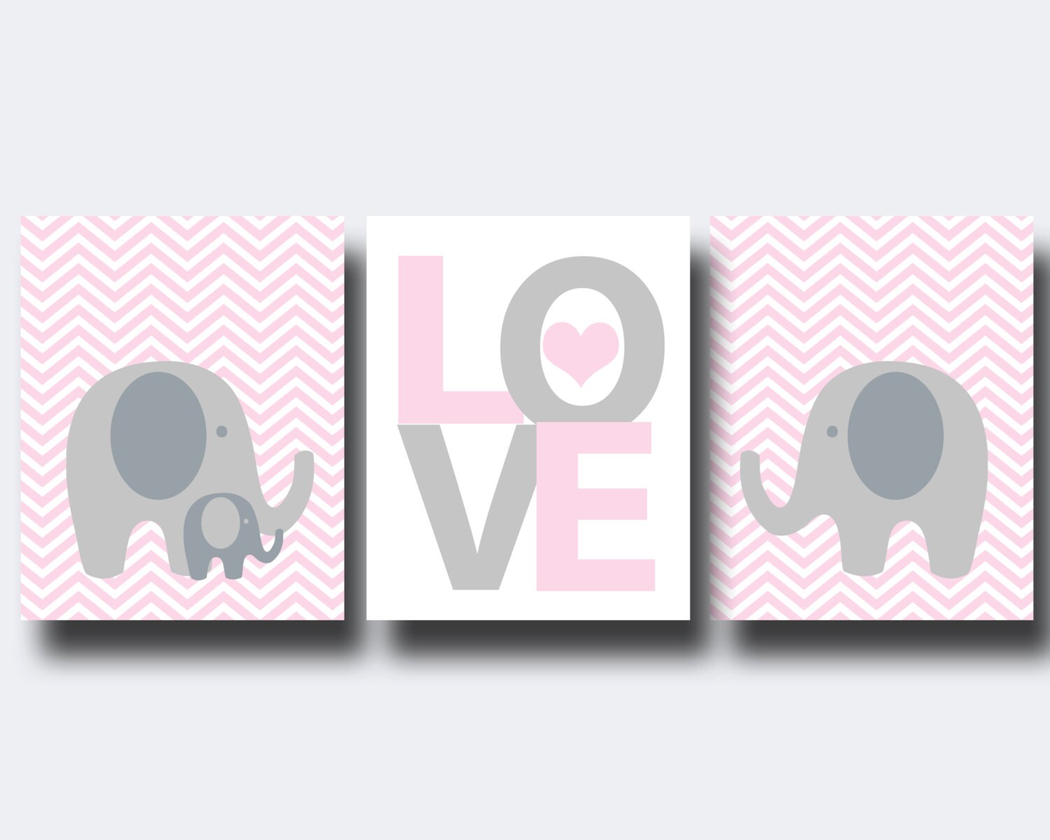 Baby Girl Nursery Pink and Grey Elephant Wall Art Print. Baby Etsy