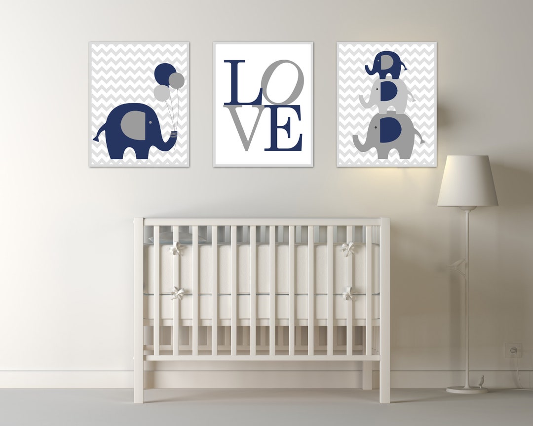 Baby Elephant Nursery Wall Art. Baby Boy Nursery Art. Suits Navy and ...