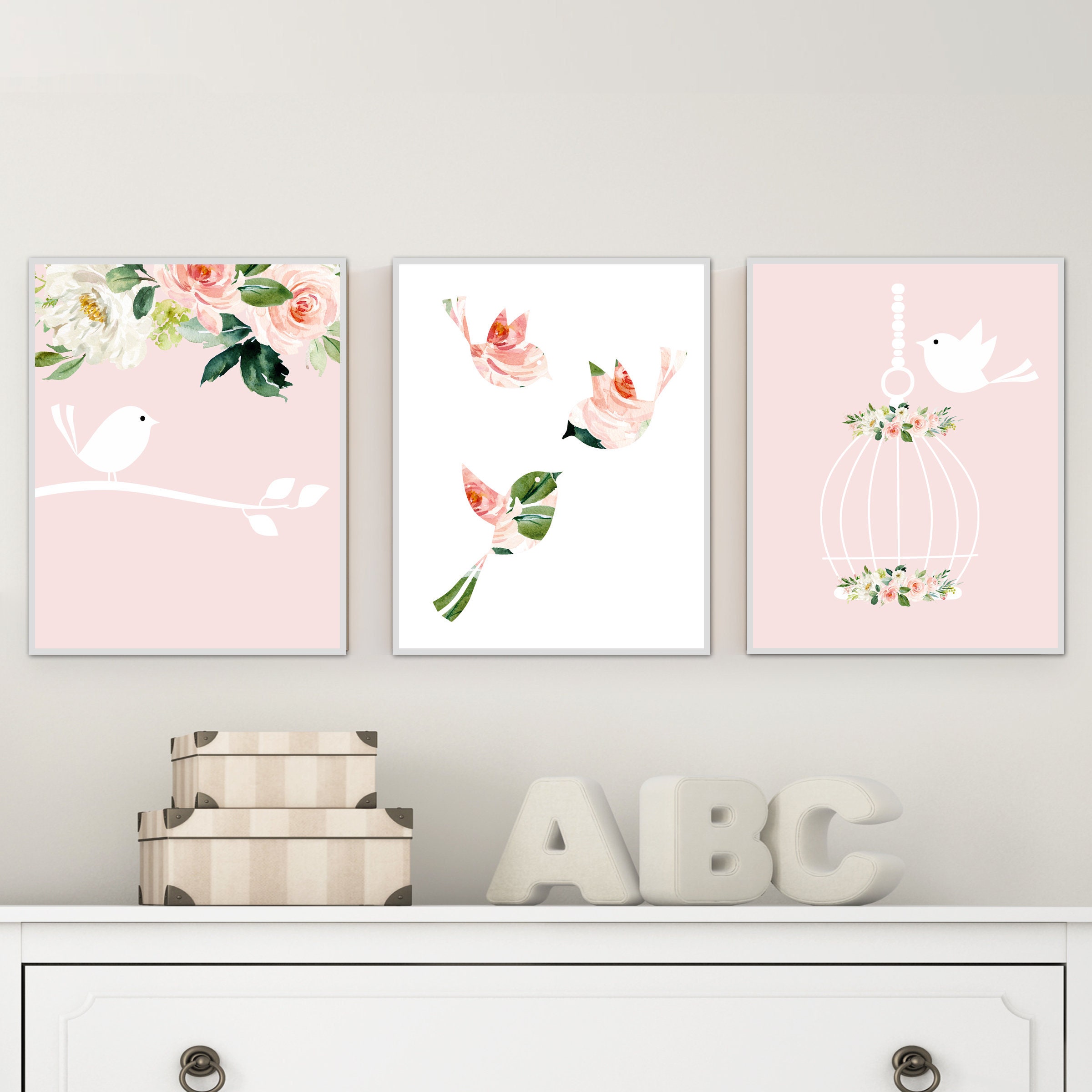Bird nursery decor Bird nursery print Pink nursery decor Etsy