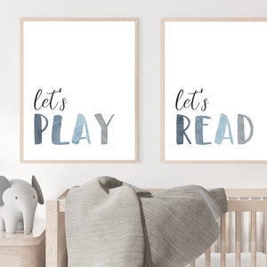 Lets read lets play - Set of 2 - Playroom decor - Playroom printable art - Lets play lets read - Playroom prints -  Lets read printable