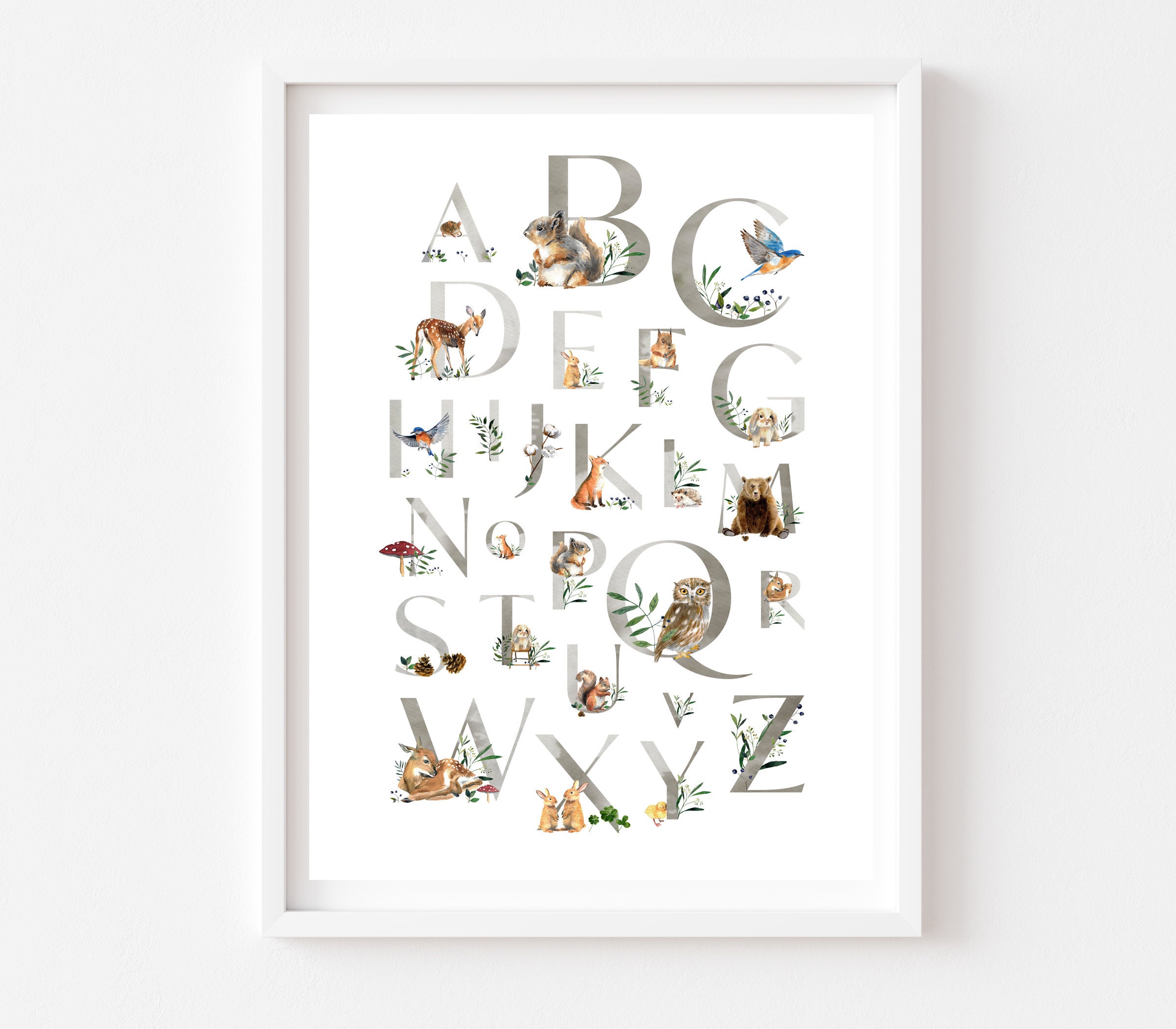Woodland Alphabet Poster - Animal ABC - Printable Wall Art - Woodland ...