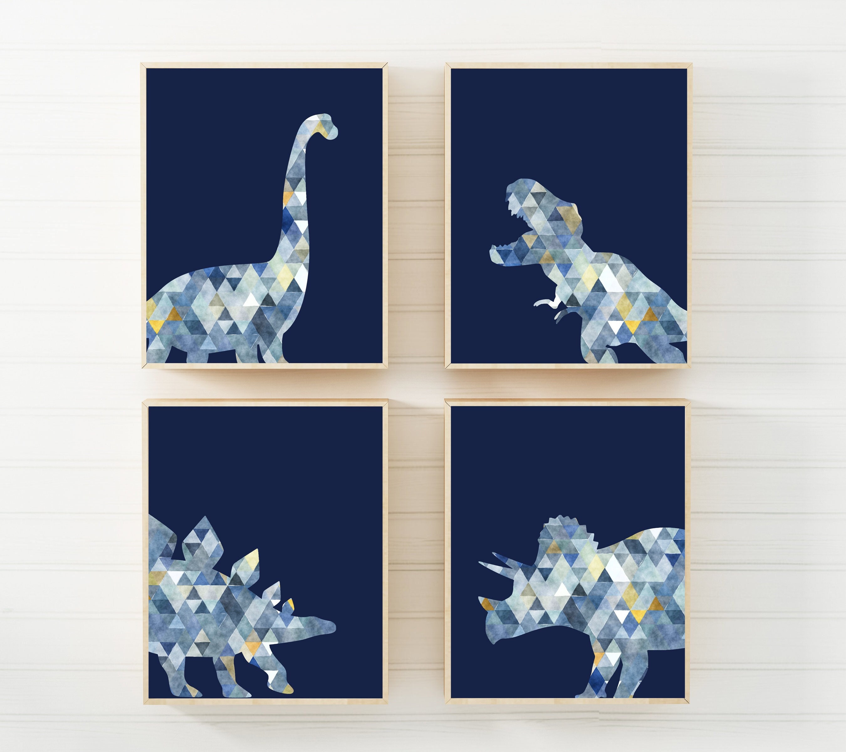 Navy Dinosaur Print Set - Boys Room Decor - Nursery Wall Art ...