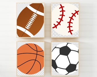 Impressões esportivas - Arte esportiva - Arte de parede esportiva - Decoração de quarto de meninos - Arte de parede para meninos adolescentes - Imagem de bolas esportivas - Basquete, futebol, beisebol - H616
