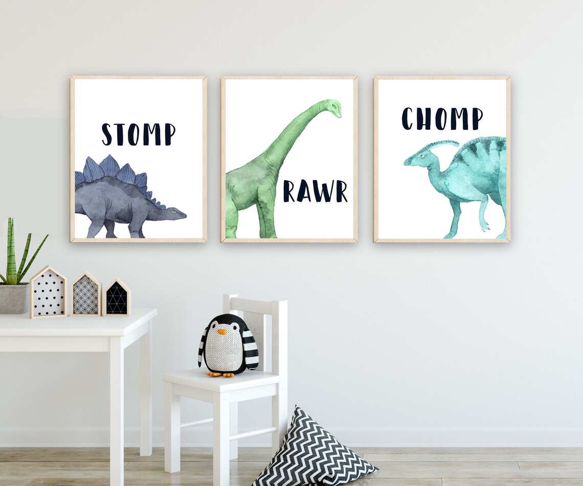 Dinosaur Nursery Wall Art - Set of 3 - Dinosaur Prints - Boys Bedroom ...