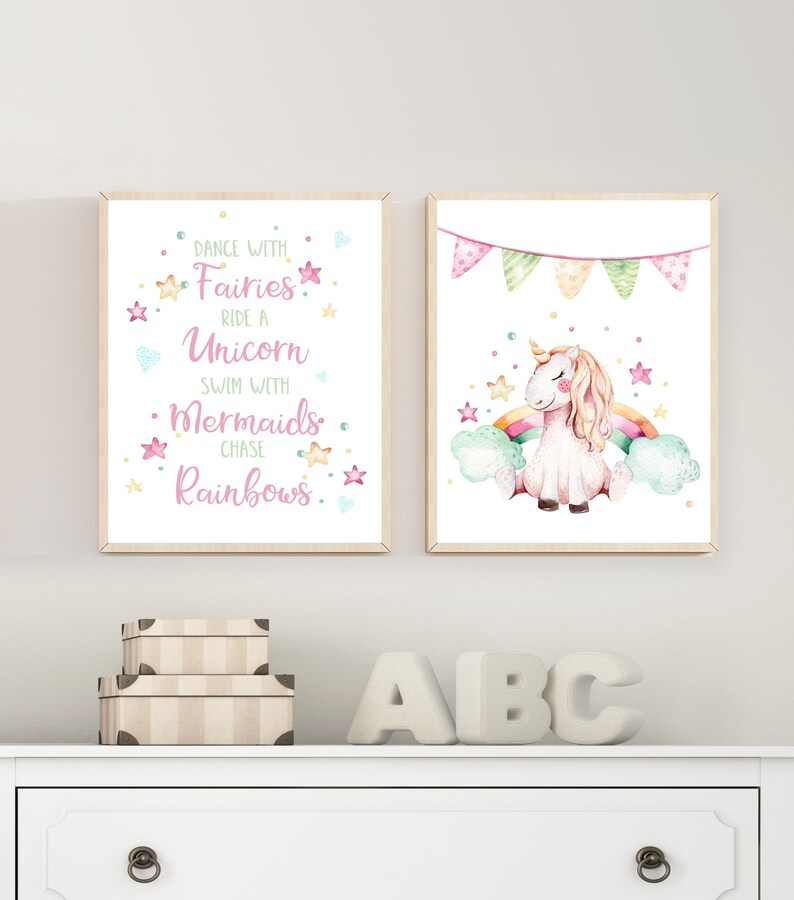 Unicorn Art Print Girls Room Wall Decor Unicorn Print | Etsy
