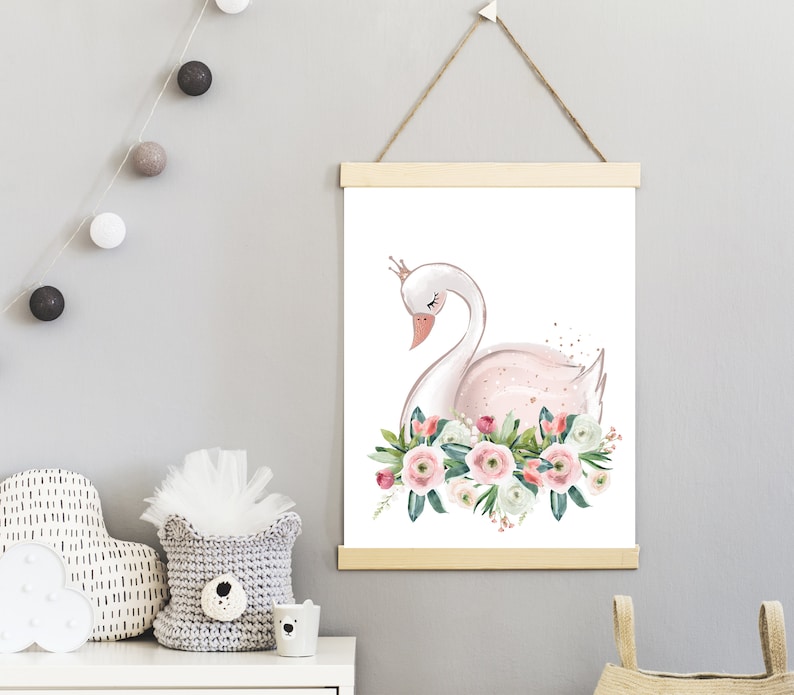 Swan Print - Swan Nursery Art - Girls Room Decor - Blush Pink Wall Art ...