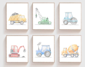 Arte mural de camiones de construcción - Láminas de camiones - Decoración de habitación de niño - Arte de camiones de construcción - Arte infantil para bebé niño - Arte digital infantil