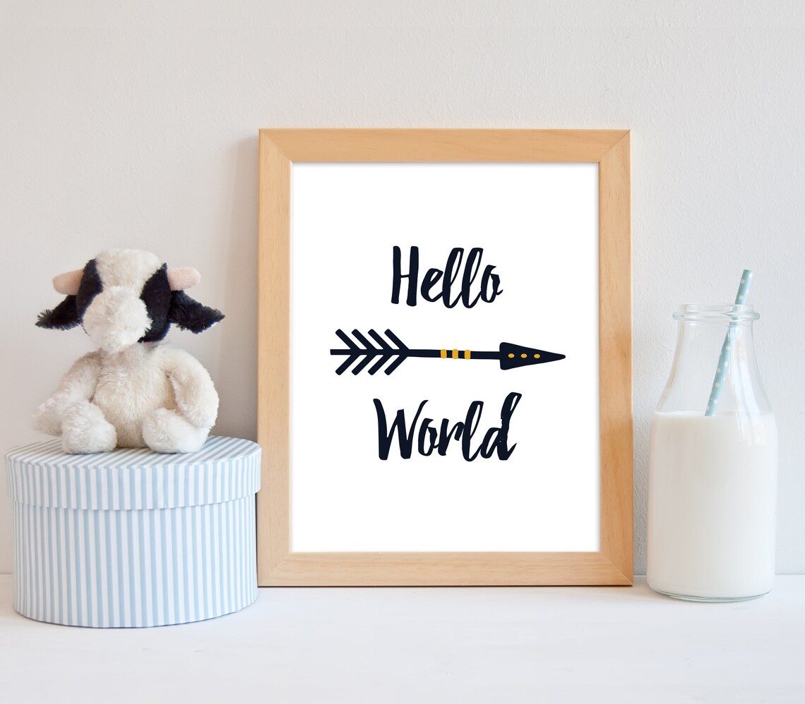 Hello World Wall Art Print Baby nursery wall art print Etsy