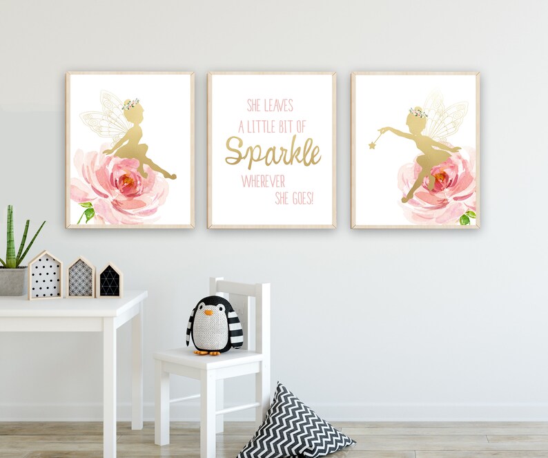 Fairy Nursery Wall Art Fairy Print Pink and Gold Nursery Etsy