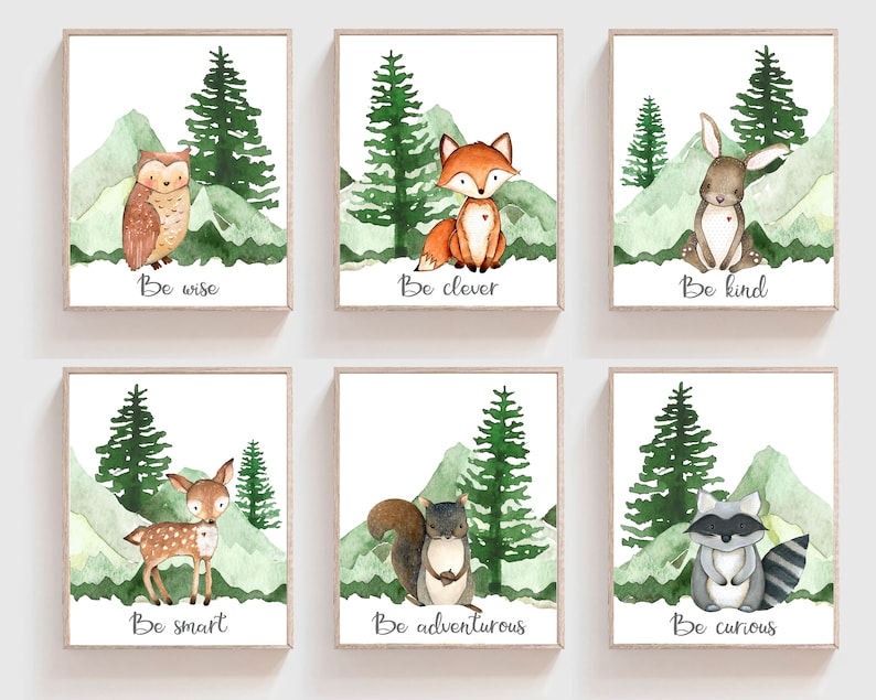 H2159 Boy woodland nursery print Boy wall art Boy nursery decor Woodland animal prints Nursery printable Woodland nursery decor