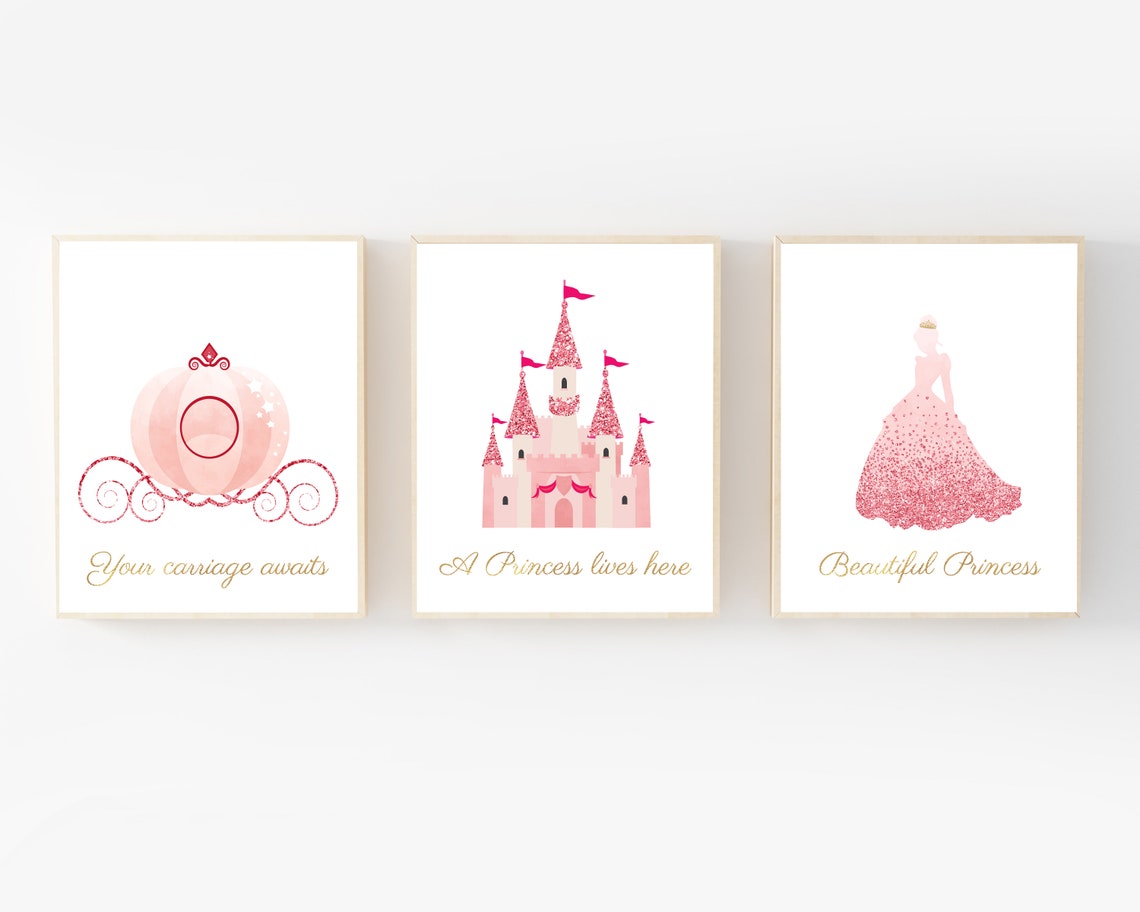 Pink princess wall art Princess print Girls wall art Etsy
