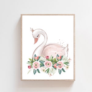 Swan Print - Swan Nursery Art - Girls Room Decor - Blush Pink Wall Art ...