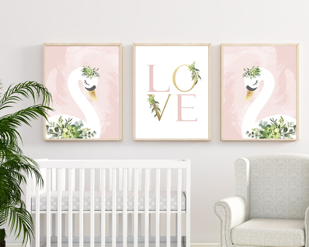 Swan Nursery Wall Art - Blush Pink Nursery - Girl Name Wall Art - Girl ...