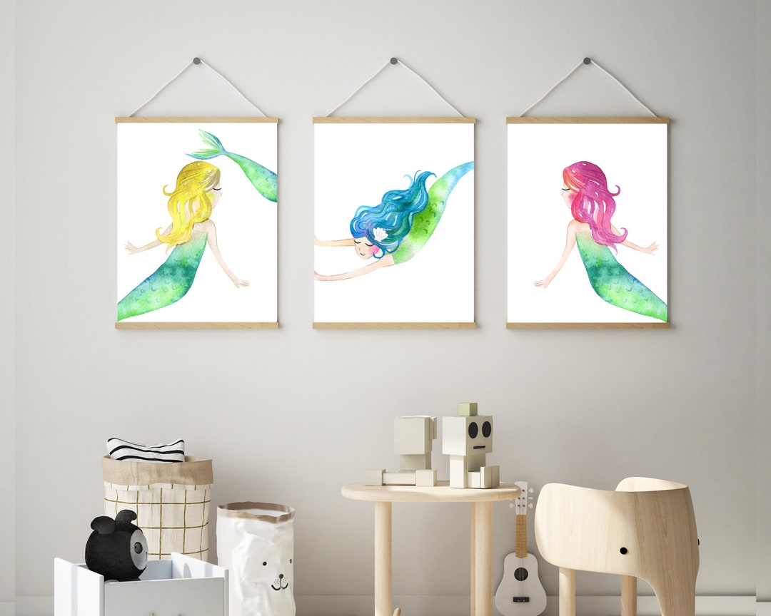 Mermaid Printable Wall Art - Mermaid Wall Art - Watercolor Mermaid ...