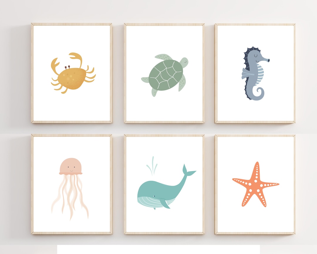 Ocean Animals Nursery - Sea Creatures Wall Art - Ocean Nursery Print ...