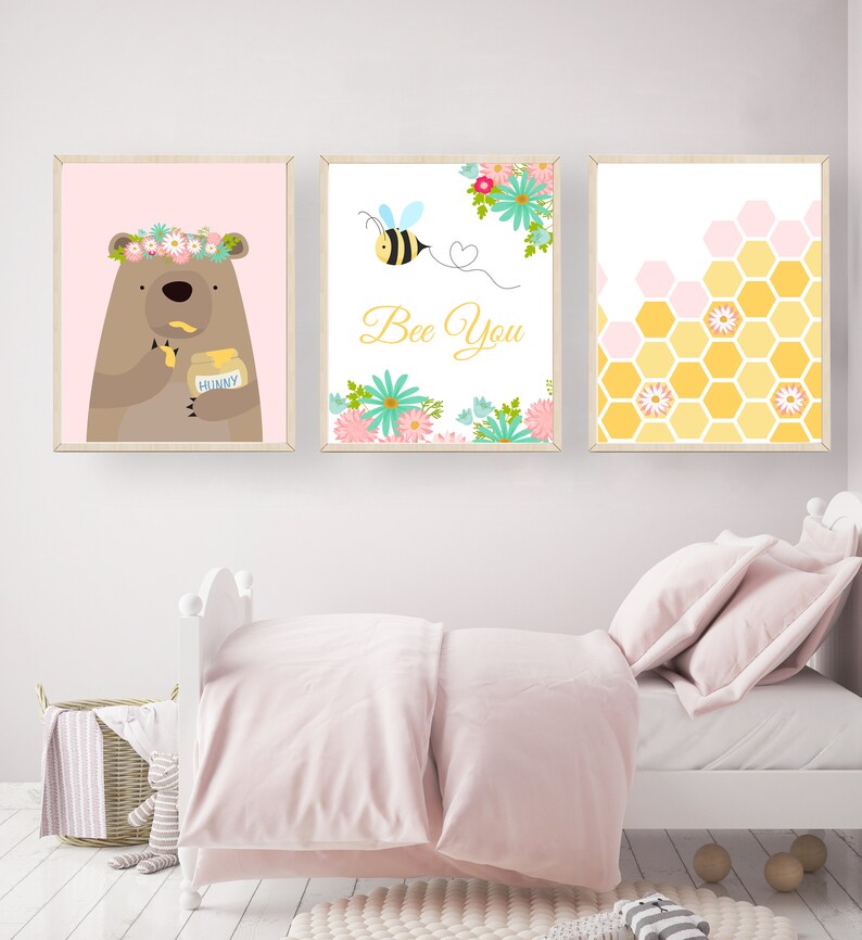 Honey Bee Nursery Decor Nursery Bumble Bee Wall Art Print Etsy