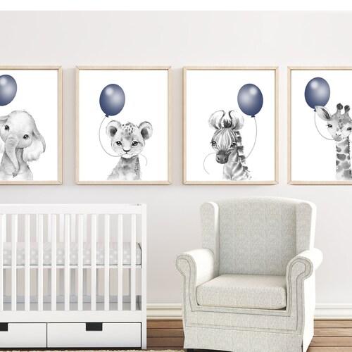 Nursery Decor Boy Baby Blue Nursery Wall Art Safari Animal Etsy Australia