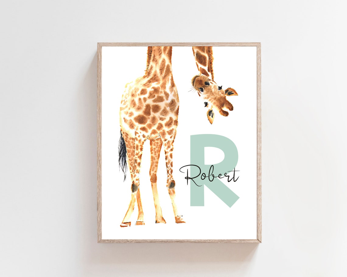 Custom name print Giraffe art print Name art Etsy