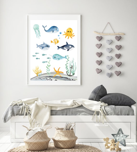 Sea animals wall art - Ocean printable - Boys bedroom print - Nautical art print - Ocean art print - Under the sea nursery - Sea wall art