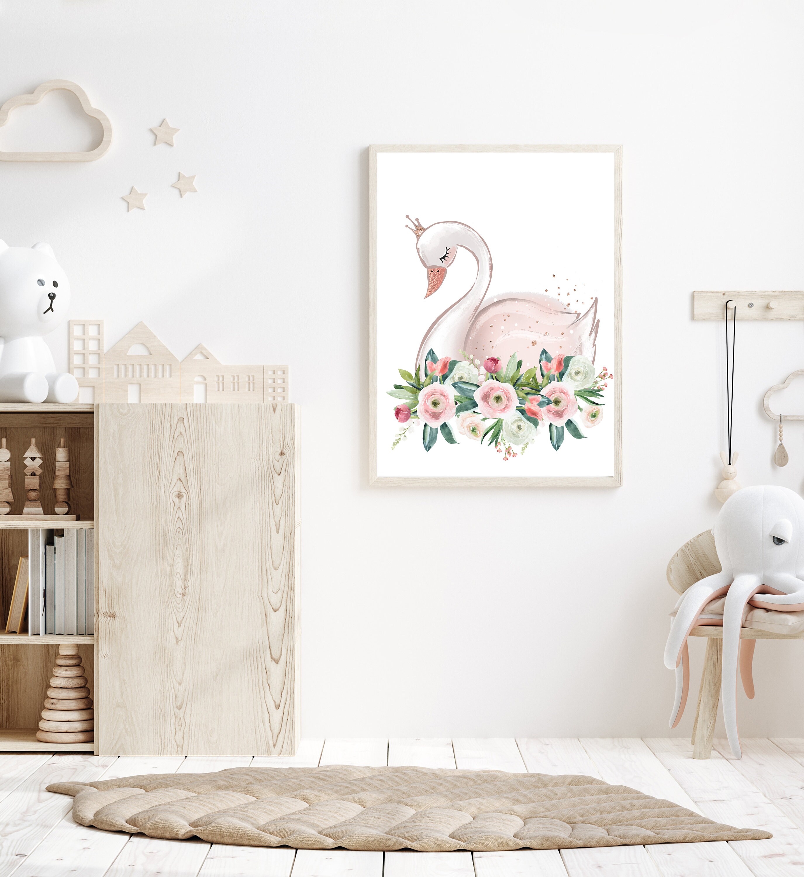 Swan Print - Swan Nursery Art - Girls Room Decor - Blush Pink Wall Art ...