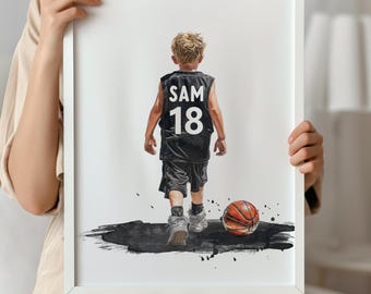 Decorazione murale personalizzata con basket – Stampa personalizzata con nome e numero – Decorazione per la cameretta dei ragazzi – Poster sportivo in regalo – Download digitale - H3521
