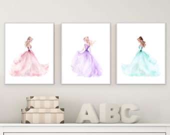 Princess Nursery Decor - Girls Room Pink Decor - Pink Princess art prints - Princess wall decor - Princess wall art - Pastel princess -H2985