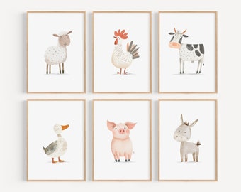 Farmhouse Chic Nursery Wall Art - Farm Animals Prints, Farm Animal Nursery Decor, Farm Nursery Prints, Farm Animal Prints, Set of 6, H3072