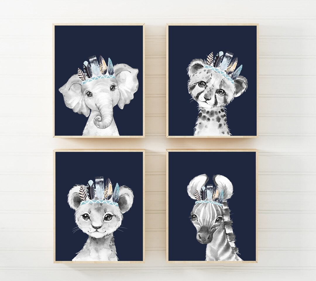 Navy Nursery Print - Boy Nursery Decor - Baby Animal Prints - Nursery ...