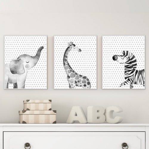 Black and White Animal Prints for Nursery Black and White Etsy